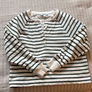 Ann Taylor Striped Henley Sweatshirt - Cream & Green